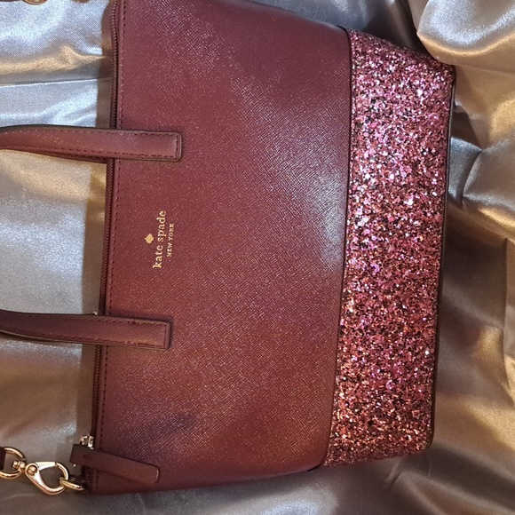 🎁 NEW Kate Spade Glitter Burgundy Satchel and Crossbody New Condition - Picture 2 of 9